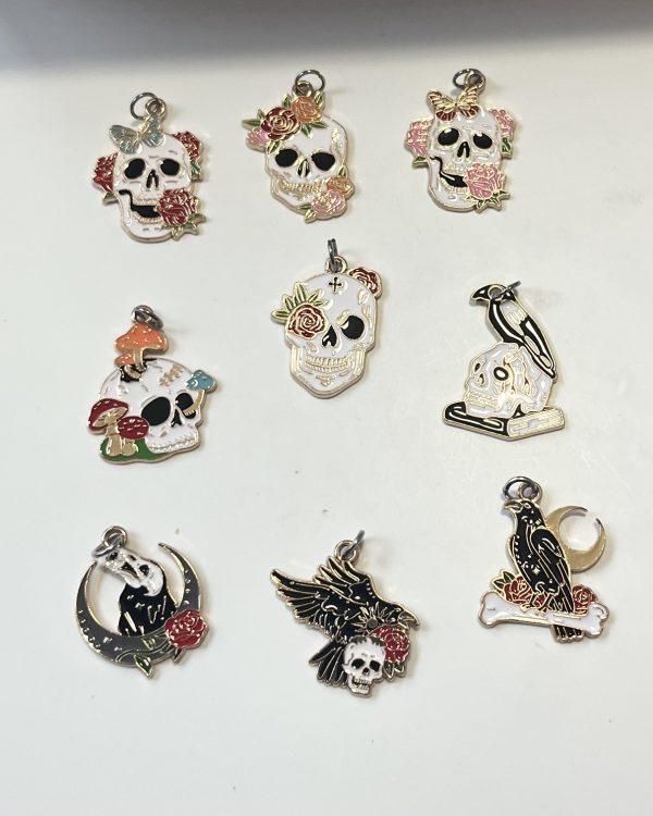 Gothic Enamel Skulls and Ravens Charms