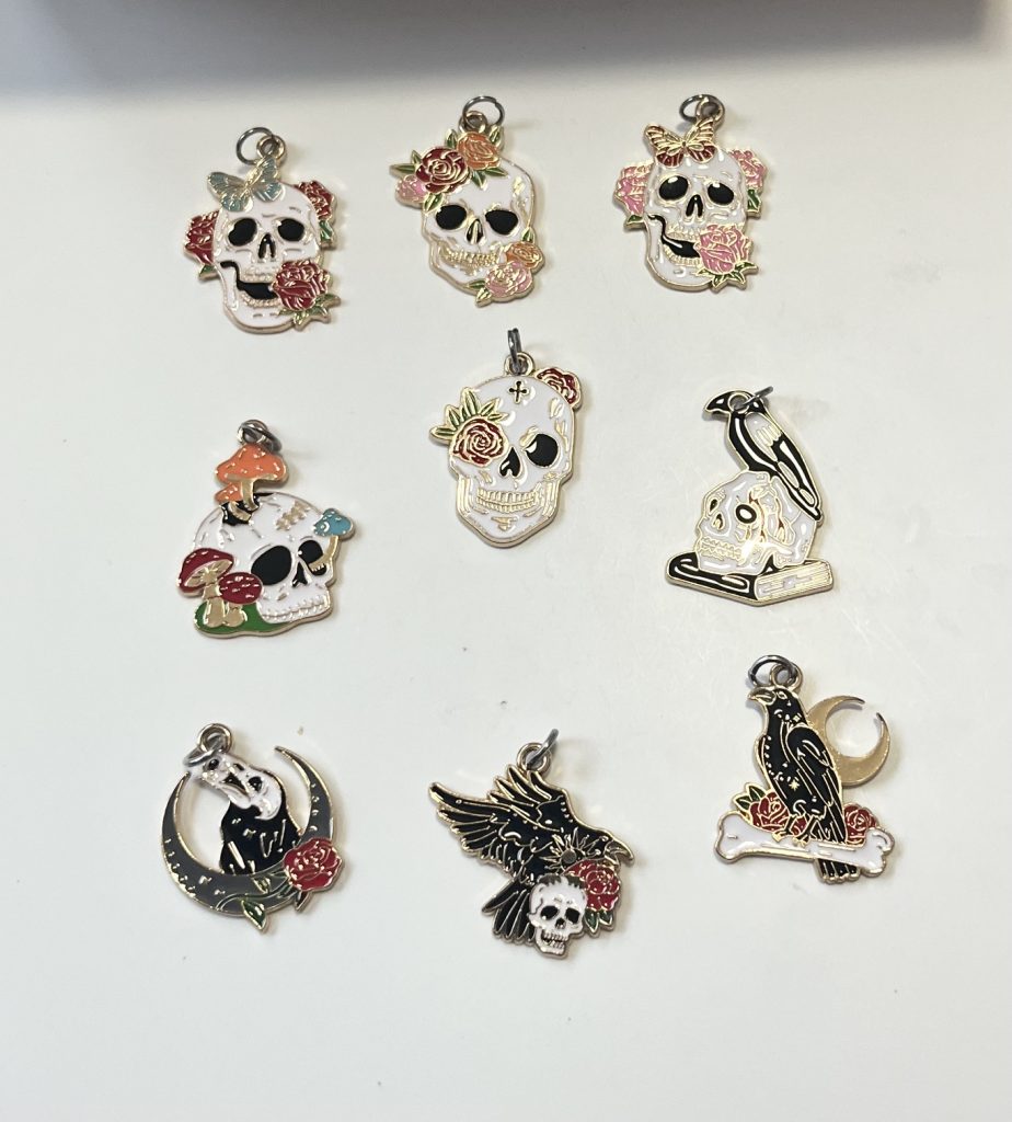 Gothic Enamel Skulls and Ravens Charms