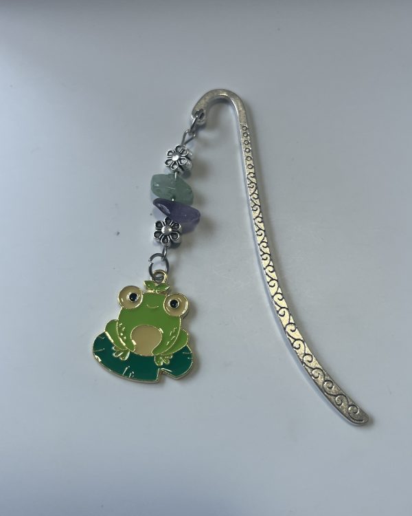 Cottagecore Frog on Lily Pad Gemstone Metal Bookmark