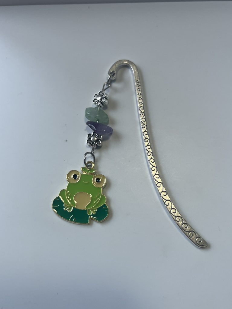 Cottagecore Frog on Lily Pad Gemstone Metal Bookmark